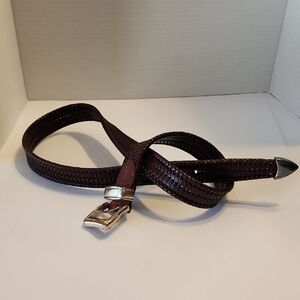 Geniune Leather Men's Braided Leather Belt -  Brown Size 38